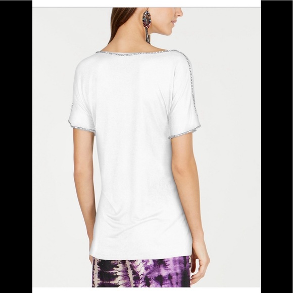 INC Women’s Rhinestone Embellished Tee White Size M NWT - Picture 2 of 8